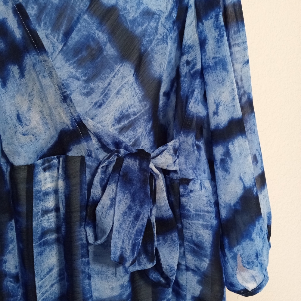 Calvin Klein NWOT v-neck Tie Dye Surplice Fully Lined Faux Wrap Dress Size 10 - Picture 8 of 9